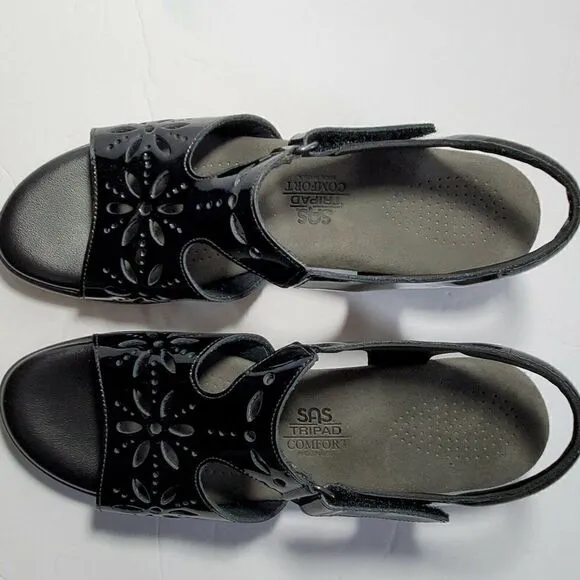 SAS Sandals Womens Size 8N Sunburst Black Patent
