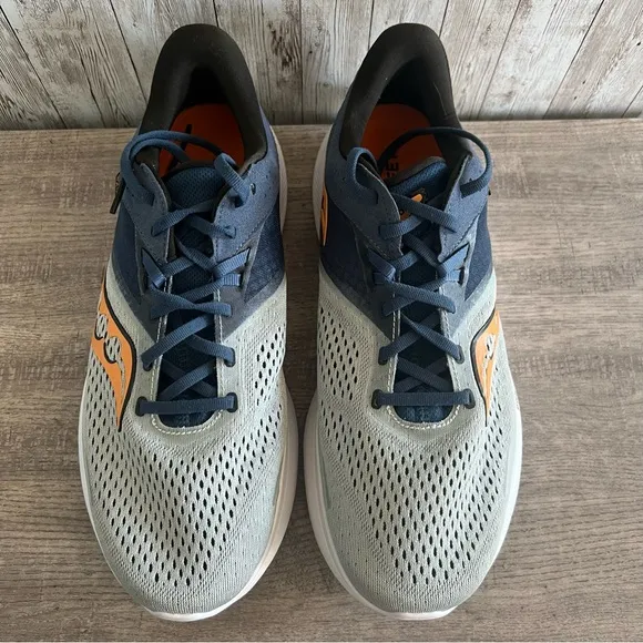 Saucony Mens Ride 16 Blue and Gray Running Shoes 11W