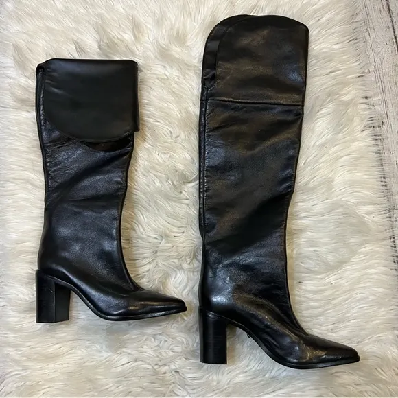 Schutz Black Leather Pointed Toe Tall Over the Knee Anaisha Boots Size 5B
