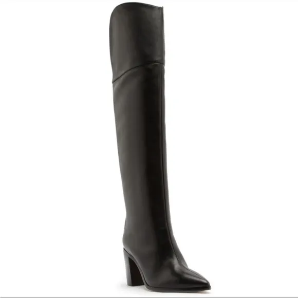 Schutz Black Leather Pointed Toe Tall Over the Knee Anaisha Boots Size 5B