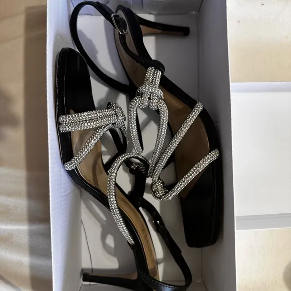 SCHUTZ Timeless and Elegant Black Heels with Radiant Crystal Detailing