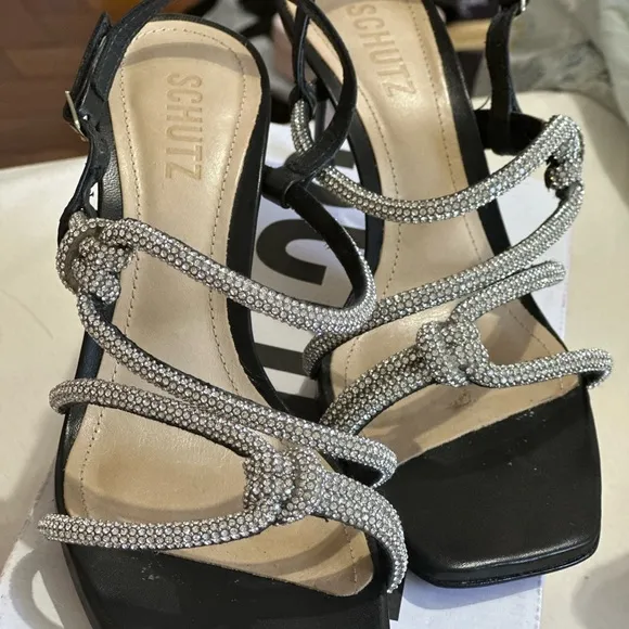 SCHUTZ Timeless and Elegant Black Heels with Radiant Crystal Detailing