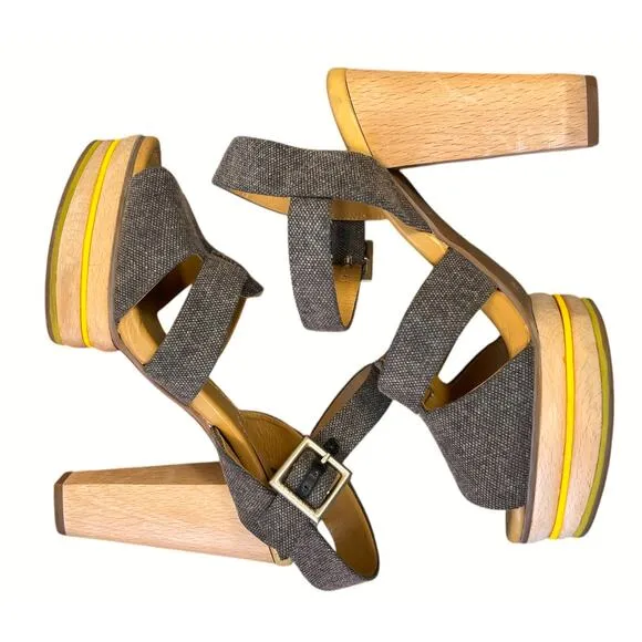 See by Chloe Canvas Slingback Sandals Wooden Platform Heel EUR 40 US 10 Summer