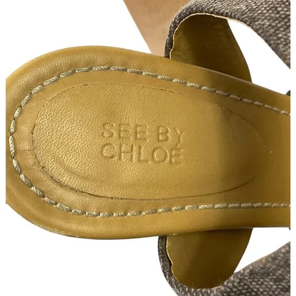 See by Chloe Canvas Slingback Sandals Wooden Platform Heel EUR 40 US 10 Summer