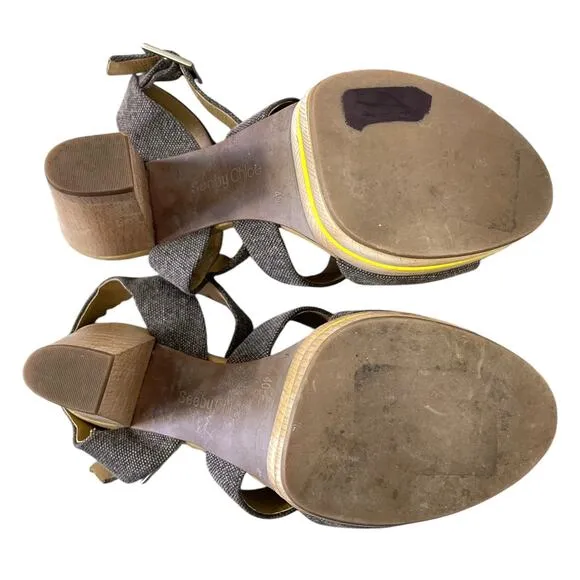 See by Chloe Canvas Slingback Sandals Wooden Platform Heel EUR 40 US 10 Summer
