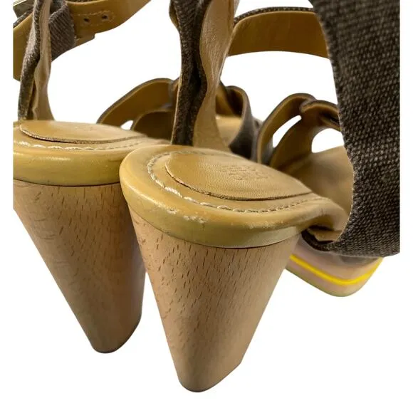 See by Chloe Canvas Slingback Sandals Wooden Platform Heel EUR 40 US 10 Summer