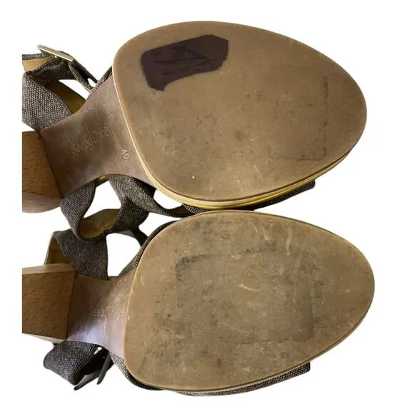 See by Chloe Canvas Slingback Sandals Wooden Platform Heel EUR 40 US 10 Summer
