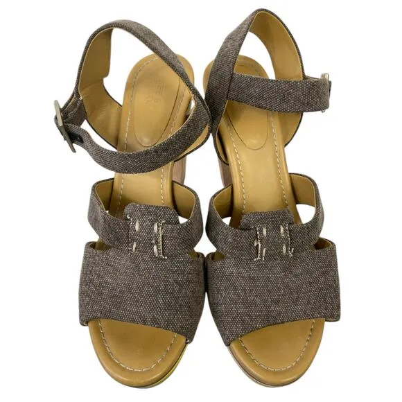 See by Chloe Canvas Slingback Sandals Wooden Platform Heel EUR 40 US 10 Summer