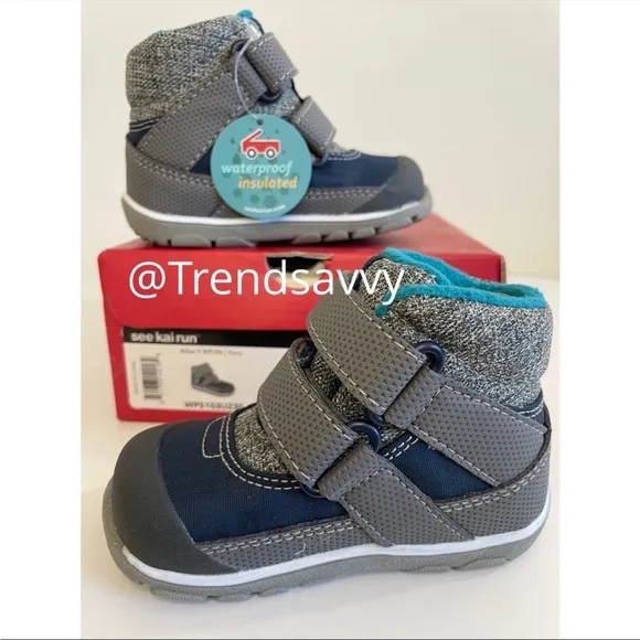 See Kai Run Atlas II Waterproof Insulated Snow Boots Shoes Boys Navy Baby Sz NWT