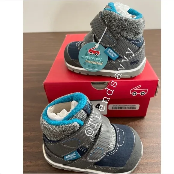 See Kai Run Atlas II Waterproof Insulated Snow Boots Shoes Boys Navy Baby Sz NWT