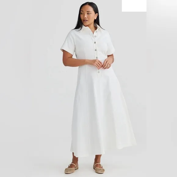 Serafina Australia Core Denim Short Sleeve Dress - White Denim | Size 12