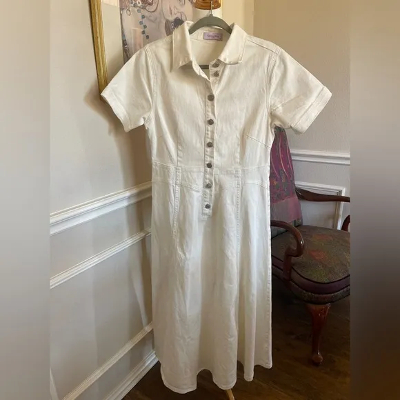 Serafina Australia Core Denim Short Sleeve Dress - White Denim | Size 12