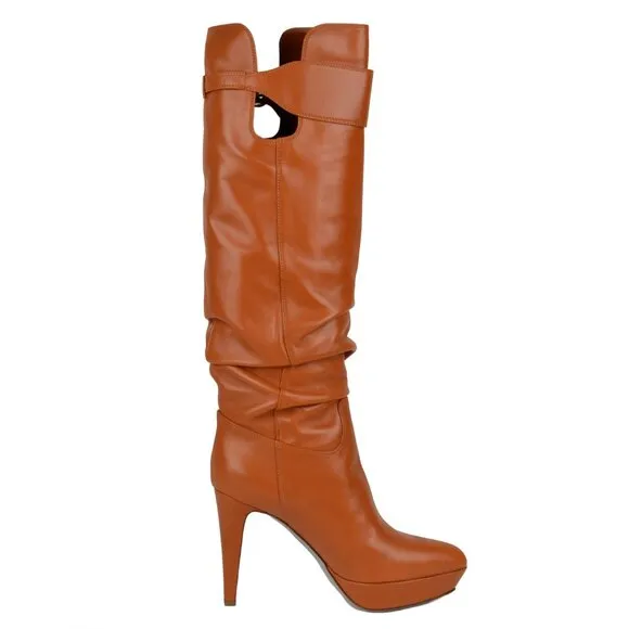 SERGIO ROSSI TALL BOOTS SLOUCHY VERONICA TERACOTTA LEATHER