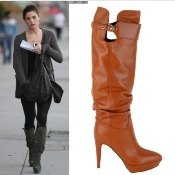 SERGIO ROSSI TALL BOOTS SLOUCHY VERONICA TERACOTTA LEATHER