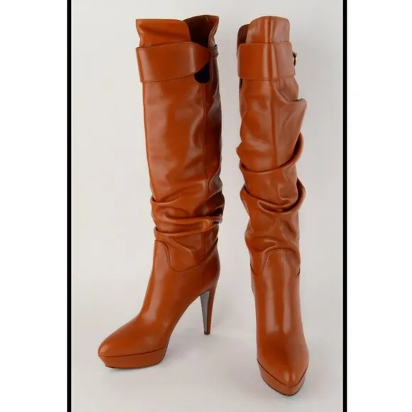 SERGIO ROSSI TALL BOOTS SLOUCHY VERONICA TERACOTTA LEATHER