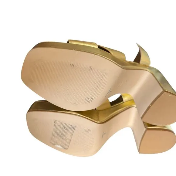 Seychelles Gold Blessings square toe Buckle Leather Block Heel platform shoe