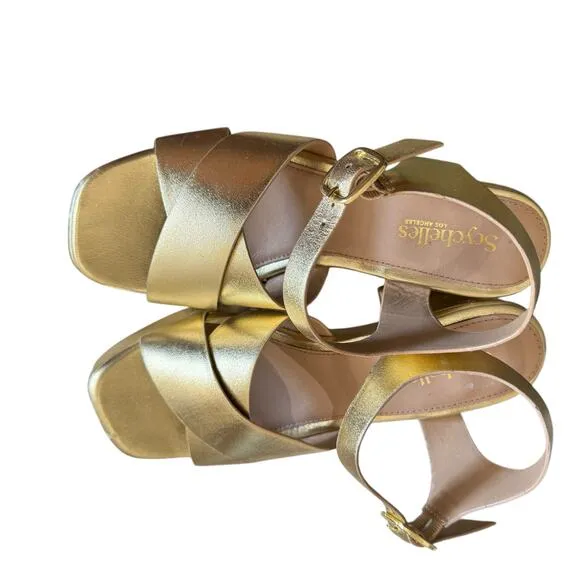 Seychelles Gold Blessings square toe Buckle Leather Block Heel platform shoe