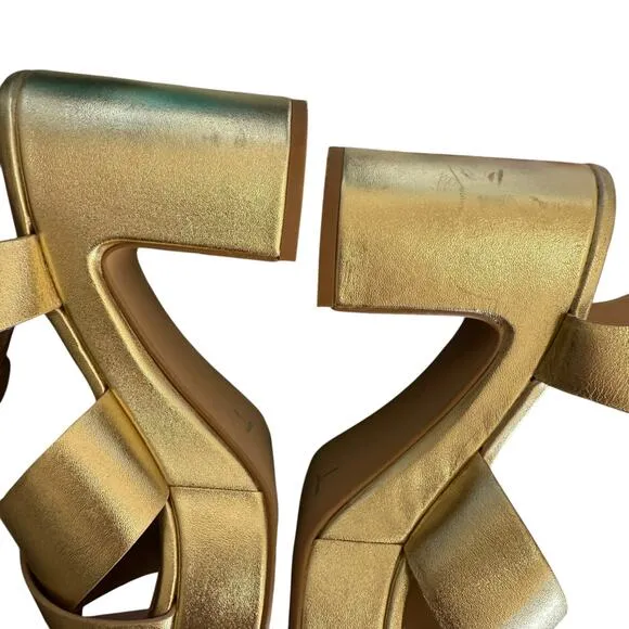 Seychelles Gold Blessings square toe Buckle Leather Block Heel platform shoe