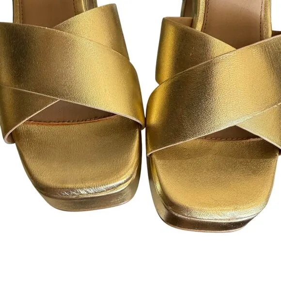 Seychelles Gold Blessings square toe Buckle Leather Block Heel platform shoe