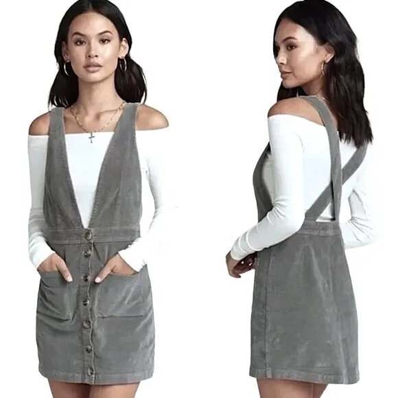 SHOW ME YOUR MUMU Connelly Overall Dress Gray Corduroy Jumper