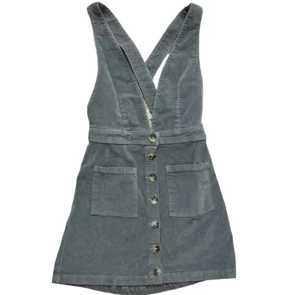 SHOW ME YOUR MUMU Connelly Overall Dress Gray Corduroy Jumper