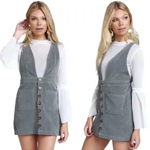 SHOW ME YOUR MUMU Connelly Overall Dress Gray Corduroy Jumper