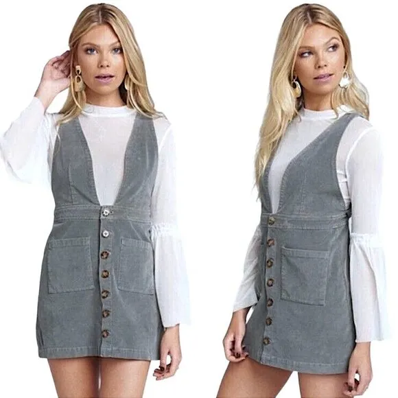 SHOW ME YOUR MUMU Connelly Overall Dress Gray Corduroy Jumper