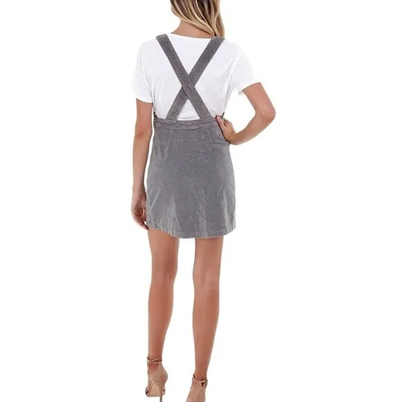 SHOW ME YOUR MUMU Connelly Overall Dress Gray Corduroy Jumper