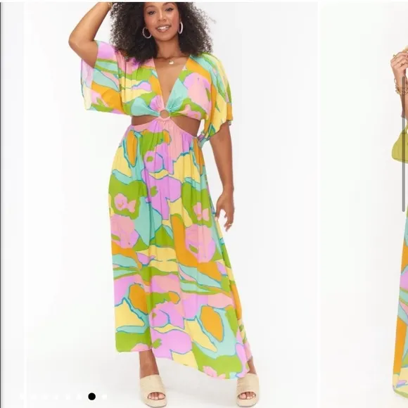SHOW ME YOUR MUMU Dana Sorbet Maxi Dress cutout bright purple pink size xxl