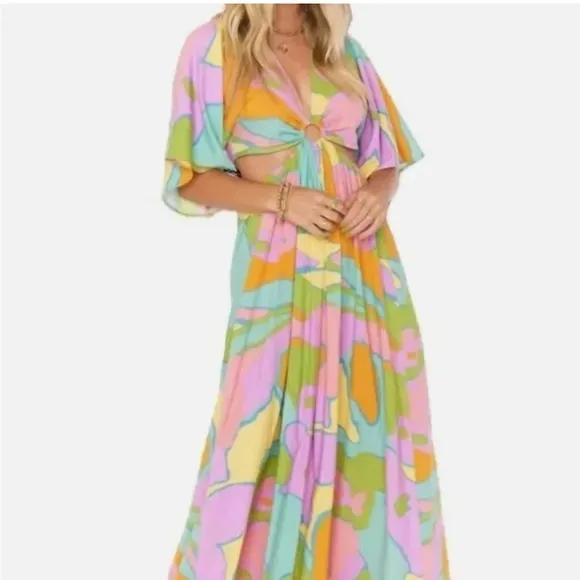 SHOW ME YOUR MUMU Dana Sorbet Maxi Dress cutout bright purple pink size xxl