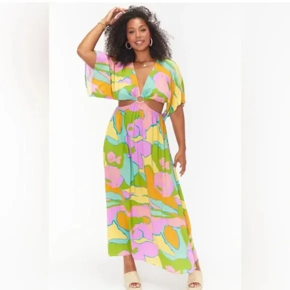 SHOW ME YOUR MUMU Dana Sorbet Maxi Dress cutout bright purple pink size xxl