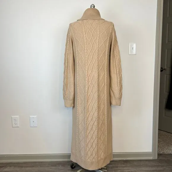 Show Me Your Mumu Montreal Taupe Midi Cable Knit Turtle Neck Sweater Dress (S)