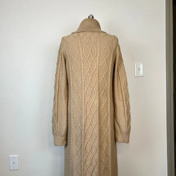 Show Me Your Mumu Montreal Taupe Midi Cable Knit Turtle Neck Sweater Dress (S)