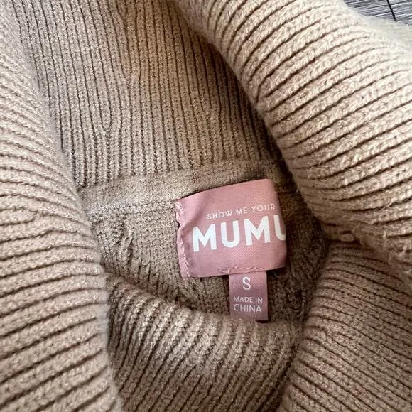 Show Me Your Mumu Montreal Taupe Midi Cable Knit Turtle Neck Sweater Dress (S)