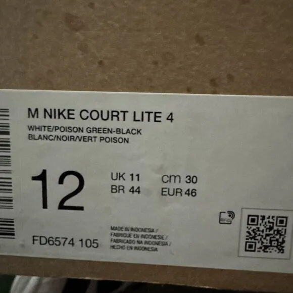Size 12 Nike Men Court Lite 4 Tennis Shoes White / Poison Green - Black NEW