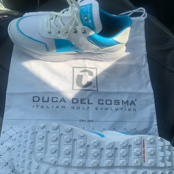Size 7.5 Duca Del Cosma Women's Padova White/Aqua golf shoes NWT