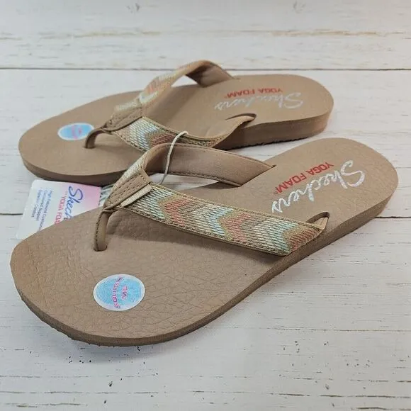 Skechers‎ Meditation Sunny Days Size 10 Woven Flip Flop Sandals Tan Yoga Foam