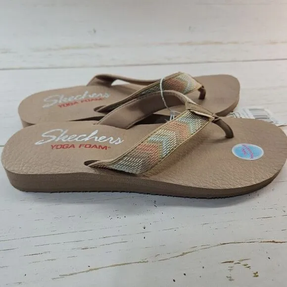 Skechers‎ Meditation Sunny Days Size 10 Woven Flip Flop Sandals Tan Yoga Foam