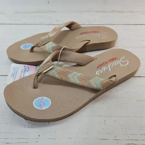 Skechers‎ Meditation Sunny Days Size 10 Woven Flip Flop Sandals Tan Yoga Foam