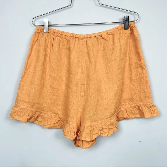 Sleeper Linen Lounge Ruffle Shorts In Coral Orange Boho Beach Coastal Size XL