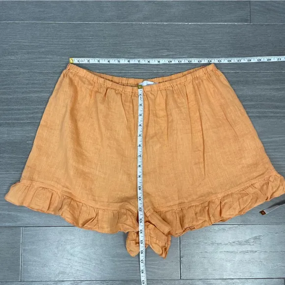 Sleeper Linen Lounge Ruffle Shorts In Coral Orange Boho Beach Coastal Size XL