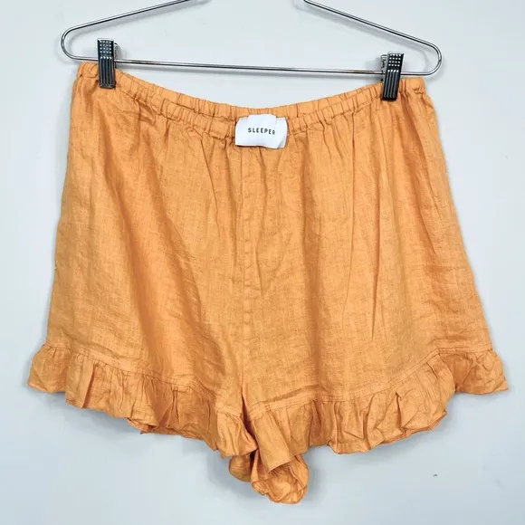 Sleeper Linen Lounge Ruffle Shorts In Coral Orange Boho Beach Coastal Size XL