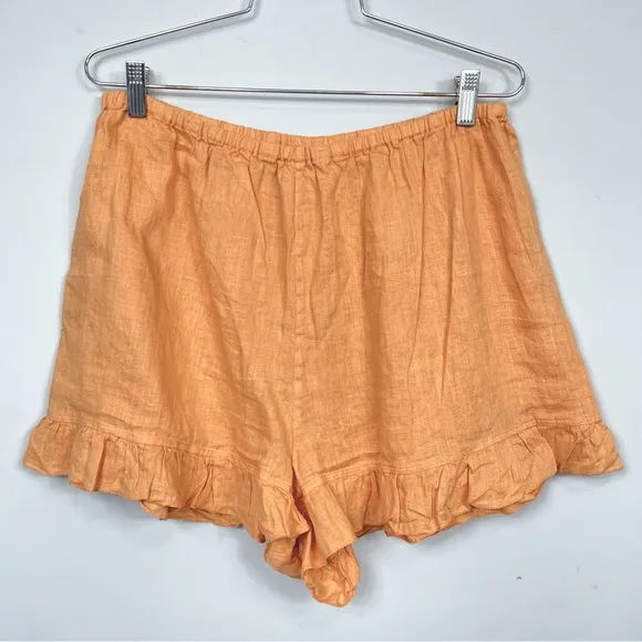Sleeper Linen Lounge Ruffle Shorts In Coral Orange Boho Beach Coastal Size XL