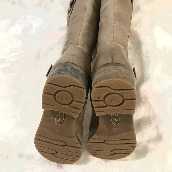 Sofft Alanna Taupe Tan Leather Tall Riding Moto Boots Zip Buckle 7.5 Wide
