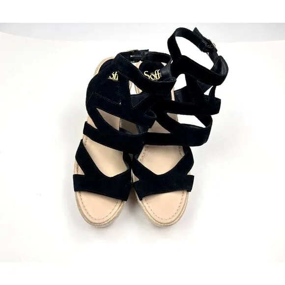 Sofft Suede Wedge Platform Sandals Women 11M NWOT Strappy Open Toe Comfort Black