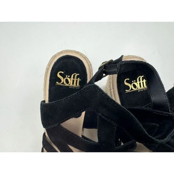 Sofft Suede Wedge Platform Sandals Women 11M NWOT Strappy Open Toe Comfort Black