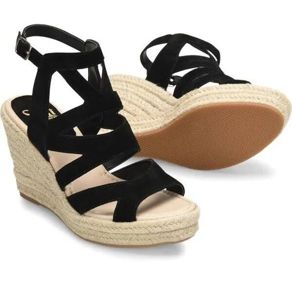 Sofft Suede Wedge Platform Sandals Women 11M NWOT Strappy Open Toe Comfort Black