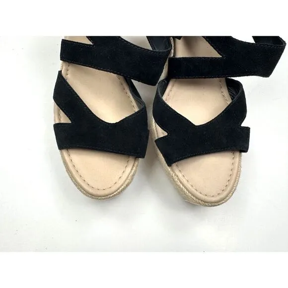 Sofft Suede Wedge Platform Sandals Women 11M NWOT Strappy Open Toe Comfort Black