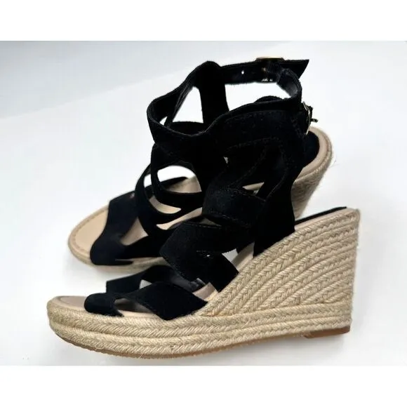 Sofft Suede Wedge Platform Sandals Women 11M NWOT Strappy Open Toe Comfort Black