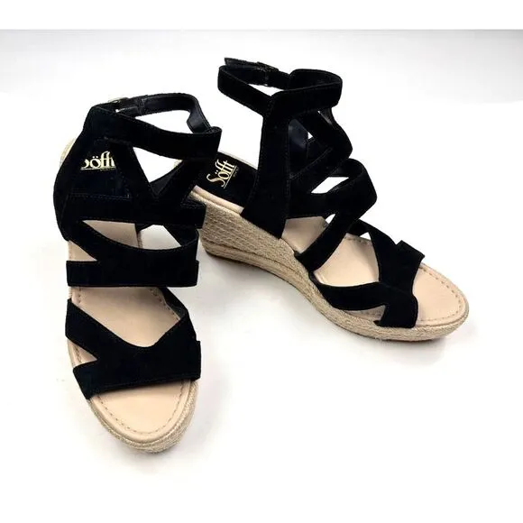 Sofft Suede Wedge Platform Sandals Women 11M NWOT Strappy Open Toe Comfort Black